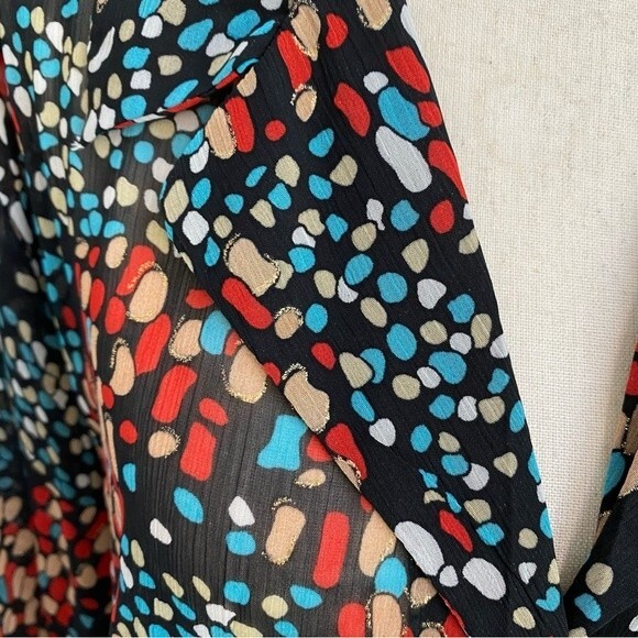 Joanna Puff 3/4 Sleeve Sheer Gold Accent Blue Red Black Sexy Top Size 2X - Picture 3 of 11